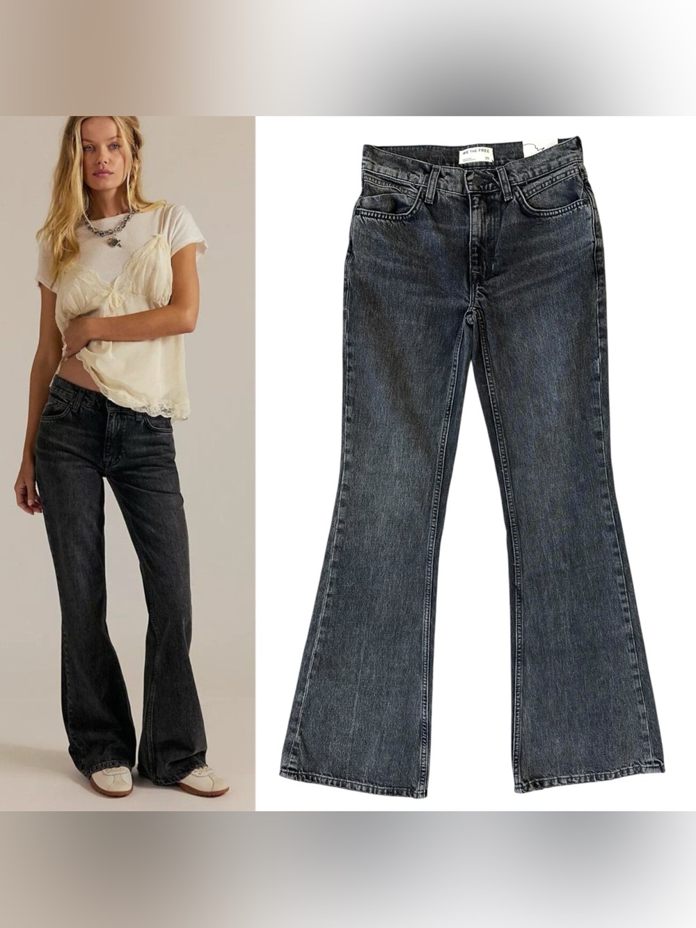 NWT Free People West Coast Relaxed Flare Gray-ish Black Low Slung Jeans Size 25